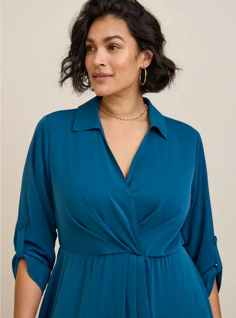 TORRID Midi Studio Crepe De Chine Collared Shirt Dress 6 TORRID Midi Studio Crepe De Chine Collared Shirt Dress - Image 4