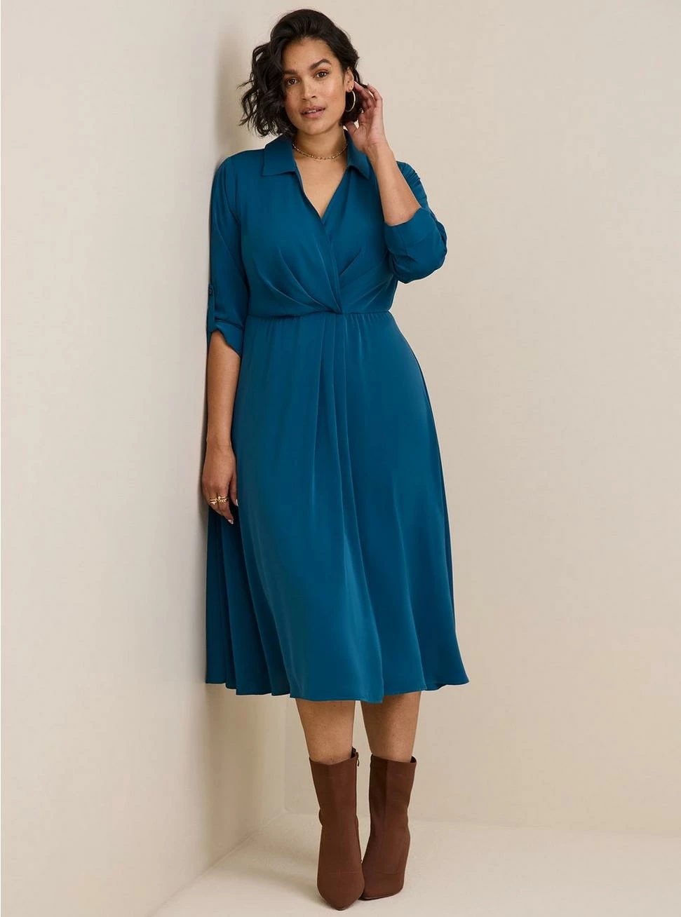 TORRID Midi Studio Crepe De Chine Collared Shirt Dress 3 TORRID Midi Studio Crepe De Chine Collared Shirt Dress