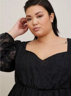 TORRID Peplum Chiffon Clip Floral Puff Sleeve Top -Cheap Torrid Shop 40070396 00684 av3