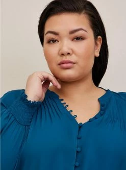 TORRID Georgette Smocked Blouson Sleeve Blouse -Cheap Torrid Shop 40080085 06637 av3