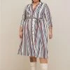 TORRID Midi Stretch Challis Button Front Shirt Dress Multi Stripe -Cheap Torrid Shop 40085687 09629 hi