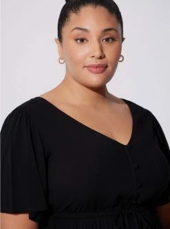 TORRID Rayon Slub Sharkbite Babydoll Flutter Sleeve Top -Cheap Torrid Shop 40085990 00684 av3