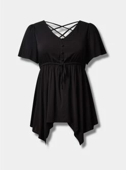 TORRID Rayon Slub Sharkbite Babydoll Flutter Sleeve Top -Cheap Torrid Shop 40085990 00684 flat