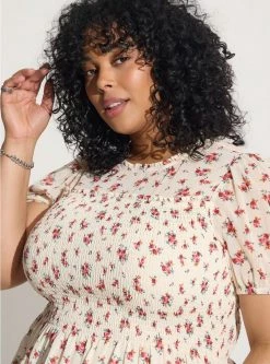 TORRID Chiffon Ruffle Mock Neck Smocked Crop Top -Cheap Torrid Shop 40086018 08139 av3