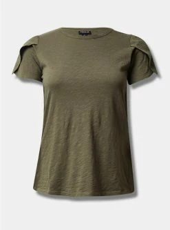 TORRID Cotton Slub Jersey Crew Neck Tulip Sleeve Tee -Cheap Torrid Shop 40086194 00252 flat
