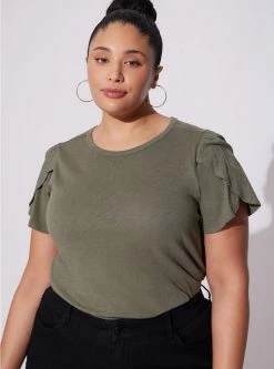 TORRID Cotton Slub Jersey Crew Neck Tulip Sleeve Tee