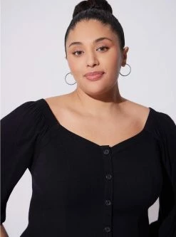 TORRID Fit & Flare Rayon Slub Button Up Long Sleeve -Cheap Torrid Shop 40086473 00684 av2