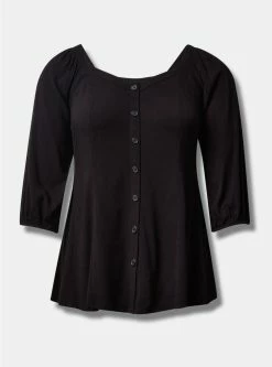 TORRID Fit & Flare Rayon Slub Button Up Long Sleeve -Cheap Torrid Shop 40086473 00684 flat