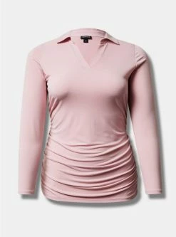 TORRID Studio Knit Collared Ruched Long Sleeve Shirt -Cheap Torrid Shop 40086596 10324 flat
