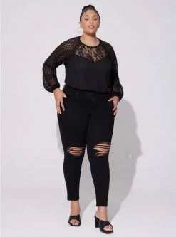 TORRID Georgette Lace Mix Sleeve Top -Cheap Torrid Shop 40090121 00684 av1