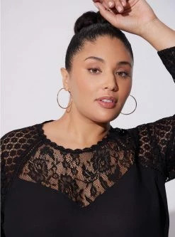 TORRID Georgette Lace Mix Sleeve Top -Cheap Torrid Shop 40090121 00684 av3