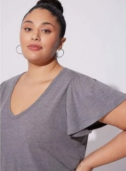 TORRID Girlfriend Signature Jersey V-Neck Flutter Sleeve Tee -Cheap Torrid Shop 40100020 00147 av2