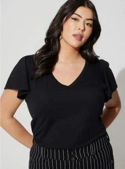 TORRID Girlfriend Signature Jersey V-Neck Flutter Sleeve Tee
