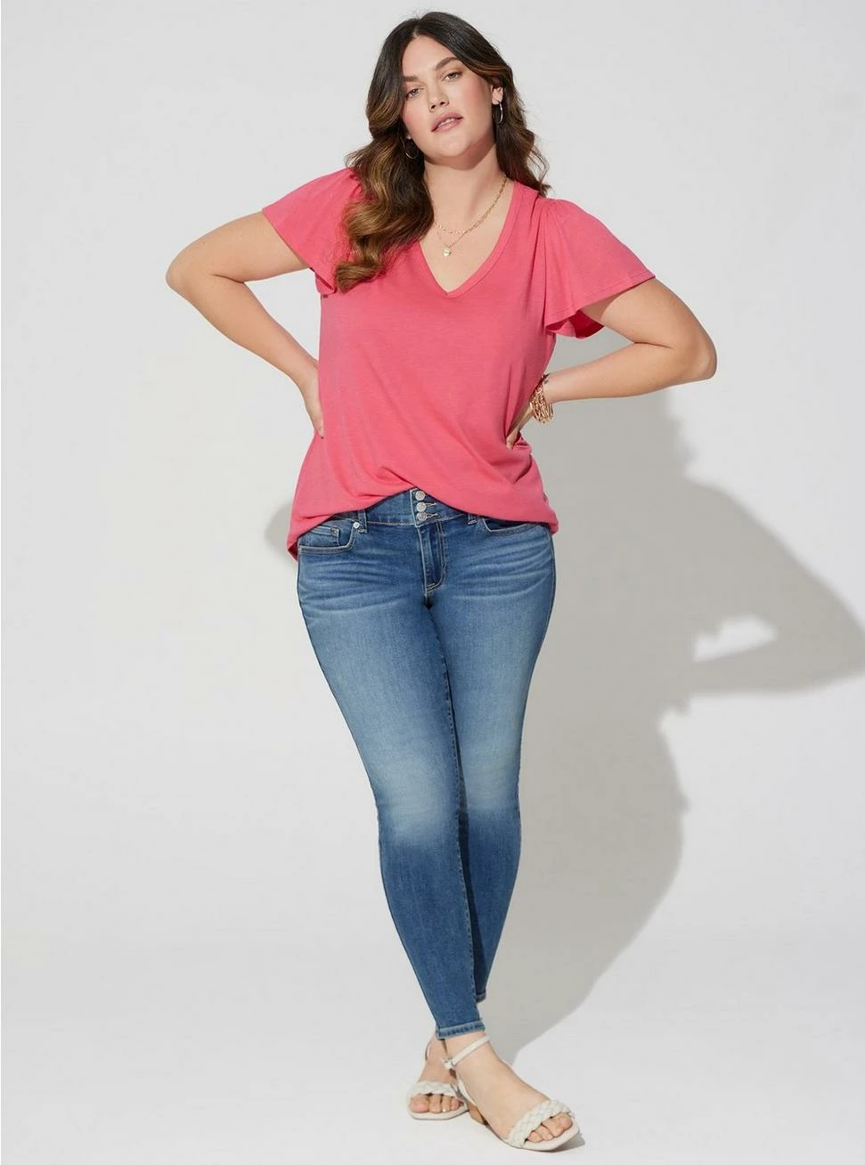 TORRID Girlfriend Signature Jersey V-Neck Flutter Sleeve Tee 4 TORRID Girlfriend Signature Jersey V-Neck Flutter Sleeve Tee - Image 2