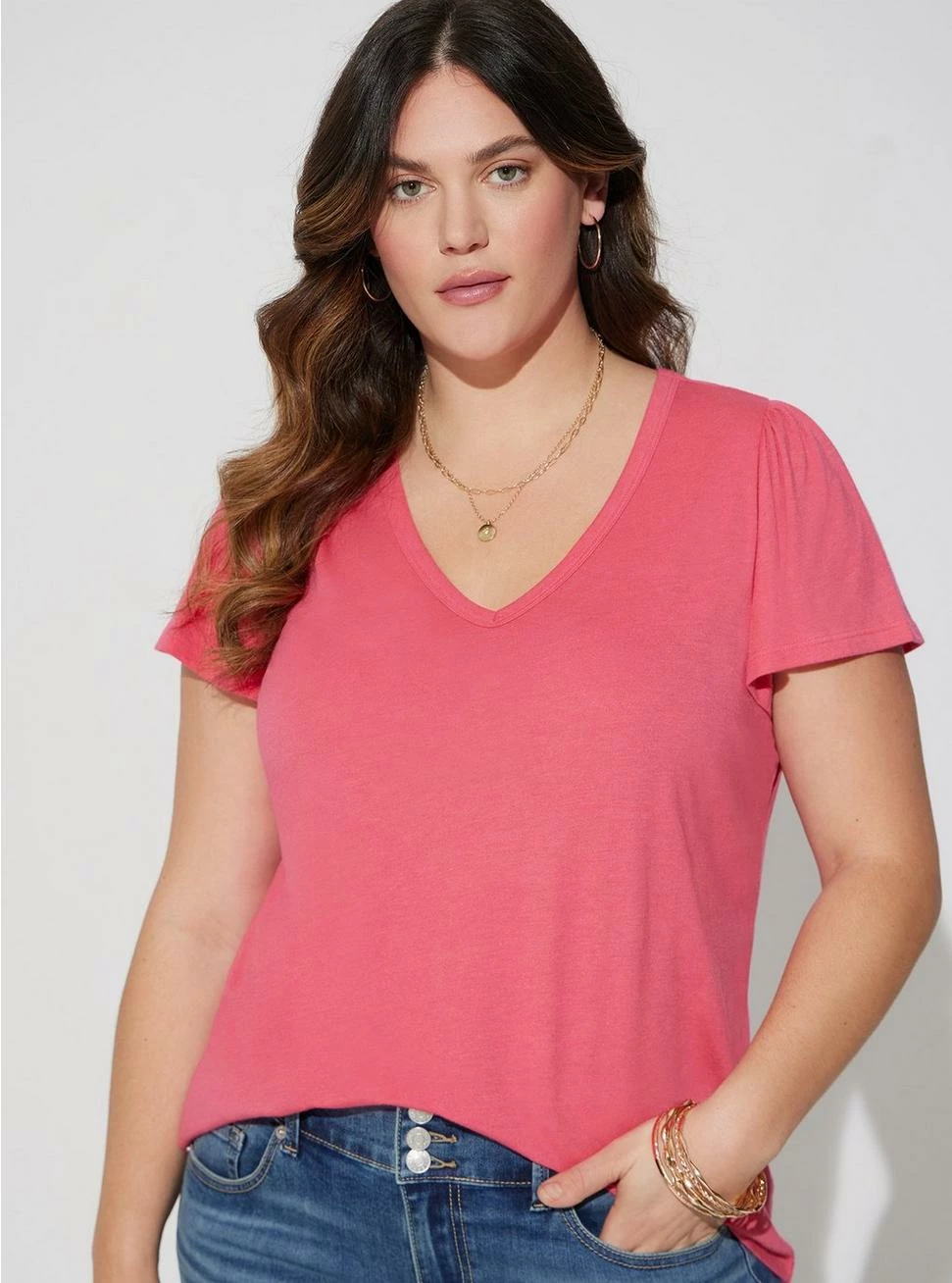 TORRID Girlfriend Signature Jersey V-Neck Flutter Sleeve Tee 3 TORRID Girlfriend Signature Jersey V-Neck Flutter Sleeve Tee