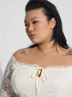 TORRID Stretch Lace Off Shoulder Corset Seamed Long Sleeve Top -Cheap Torrid Shop 40100256 10327 av3