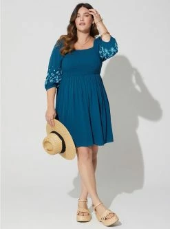 TORRID Mini Crinkle Gauze Blouson Sleeve Dress
