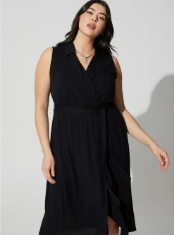 TORRID Midi Rayon Slub Sleeveless Shirt Dress -Cheap Torrid Shop 40120177 00684 av1