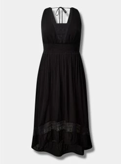 TORRID Maxi Gauze Lace Inset Hi Low Dress -Cheap Torrid Shop 40125191 00684 flat