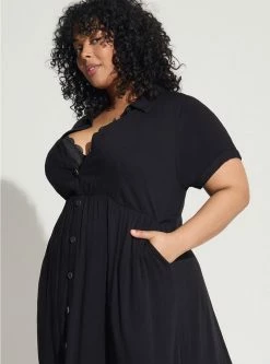 TORRID Maxi Rayon Slub Button Front Godet A-line Dress -Cheap Torrid Shop 40125209 00684 av2