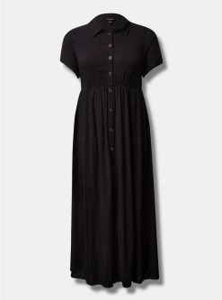 TORRID Maxi Rayon Slub Button Front Godet A-line Dress -Cheap Torrid Shop 40125209 00684 flat