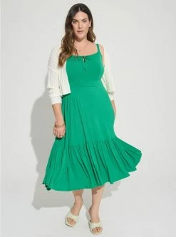 TORRID Midi Supersoft Tiered Tie Front Dress -Cheap Torrid Shop 40125305 01353 av3