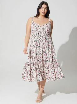 TORRID Midi Supersoft Tiered Tie Front Dress
