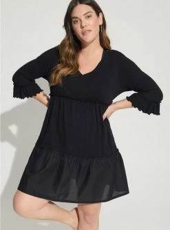 TORRID Mini Cotton Ruffle Long Sleeve Beach Dress -Cheap Torrid Shop 40130136 00684 av2