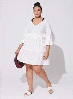 TORRID Mini Cotton Ruffle Long Sleeve Beach Dress -Cheap Torrid Shop 40130136 06452 av2