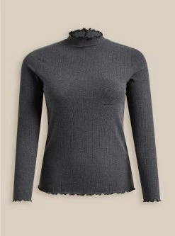 TORRID Knit Rib Lettuce Edge Turteneck -Cheap Torrid Shop 40170134 00138 flat