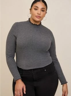 TORRID Knit Rib Lettuce Edge Turteneck