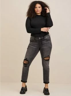 TORRID Knit Rib Lettuce Edge Turteneck -Cheap Torrid Shop 40170134 00684 av1