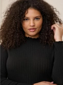 TORRID Knit Rib Lettuce Edge Turteneck -Cheap Torrid Shop 40170134 00684 av3