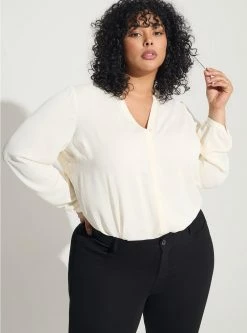 TORRID Studio Crepe De Chine Button Front Long Sleeve Blouse