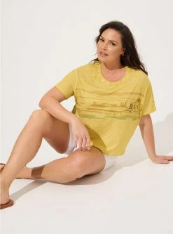 TORRID Desert Sun Relaxed Fit Super Soft Slub Crew Neck Crop Foil Tee