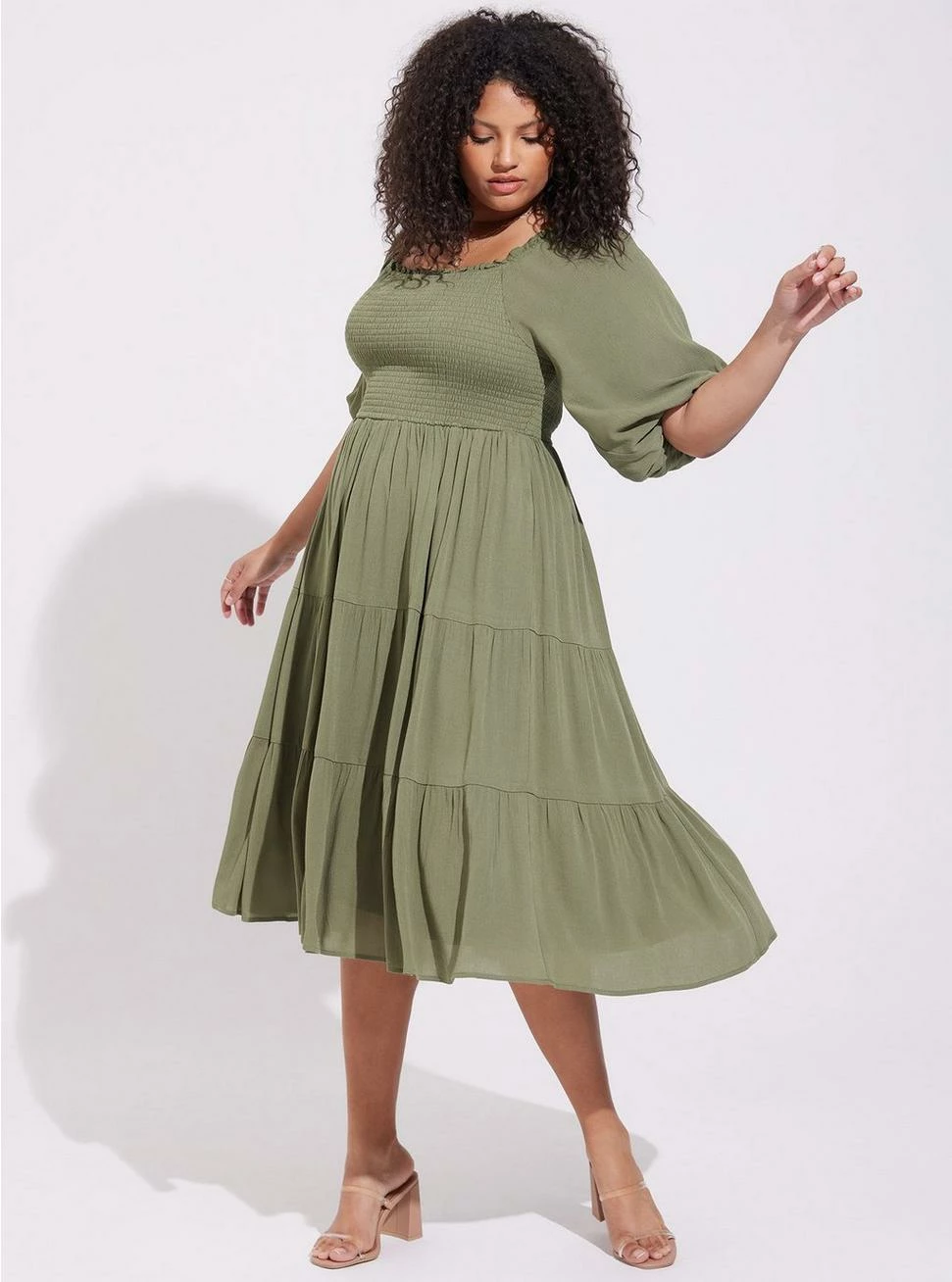 TORRID Midi Gauze Off The Shoulder Tiered Dress 3 TORRID Midi Gauze Off The Shoulder Tiered Dress