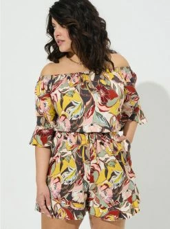 TORRID Stretch Challis Off The Shoulder Romper -Cheap Torrid Shop 40186060 09857 av2