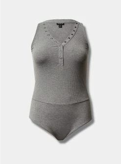 TORRID Everyday Rib Curved Henley Bodysuit -Cheap Torrid Shop 40200055 00147 flat