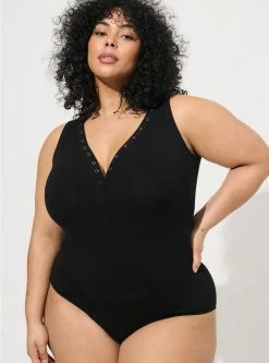 TORRID Everyday Rib Curved Henley Bodysuit -Cheap Torrid Shop 40200055 00684 av1