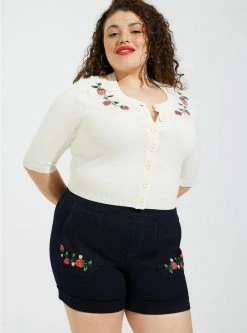 Retro Chic 5 Inch Lean Jean Embroidered Super Soft High-Rise Short