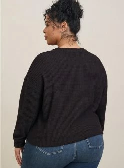 TORRID Brushed Waffle Crew Neck Drop Shoulder Long Sleeve Crop Tee -Cheap Torrid Shop 40260752 00684 av2