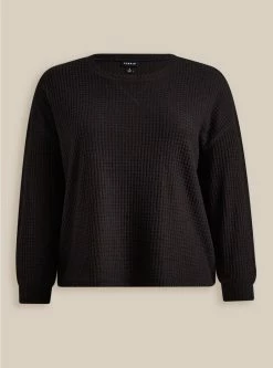 TORRID Brushed Waffle Crew Neck Drop Shoulder Long Sleeve Crop Tee -Cheap Torrid Shop 40260752 00684 flat