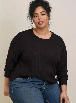 TORRID Brushed Waffle Crew Neck Drop Shoulder Long Sleeve Crop Tee