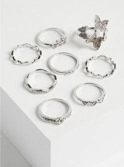 Null Pave Butterfly Ring Set