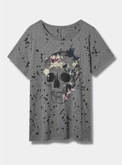 TORRID Floral Sketch Skull Vintage Cotton Crew Neck Tee